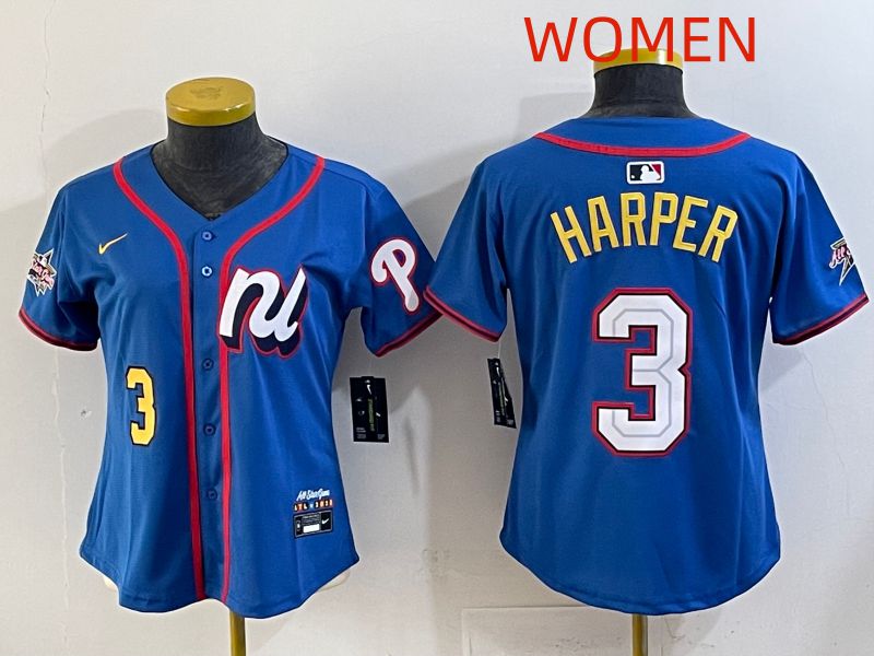 Women 2025 Philadelphia Phillies 3 Harper Blue All star Nike MLB Jersey style 04